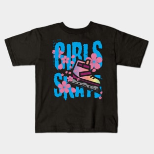 Girls Skate Inline Skating Flower Design Kids T-Shirt